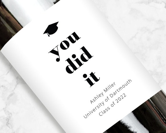 You Did It Wine Label, Personalized Graduation Gift