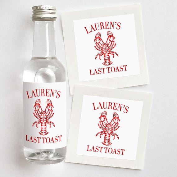 Lobster Last Toast on the Coast | Custom Shooter Labels | Coastal Bachelorette Favors