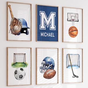 Arte de parede esportiva personalizada para berçário, impressões esportivas para berçário, decoração de parede esportiva para crianças, impressão de arte para quarto de crianças, decoração esportiva personalizada, pôster esportivo