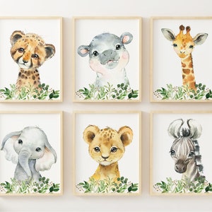 6 Safari Animal Nursery Prints, Eucalyptus Print, Boy Nursery Jungle Animals, Elephant Lion Giraffe Cheetah, Nursery Decor, Baby Shower Gift
