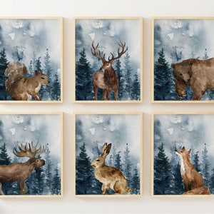 Boy Woodland Nursery Prints, Woodland Animal Prints, Nursery Wall Art, Woodland Nursery Decor, Printable Wall Art, Boy Room Decor, Blue,