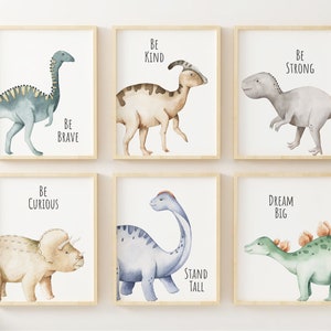 Set of 6 Boy Nursery Dinosaur Prints, Nursery Wall Art, Dinosaur Decor, Boys Room Wall Art, Kids Room Decor, Dinosaur Art, Watercolor Art,
