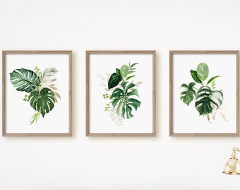 Monstera Leaf Prints, Watercolor Foliage Prints, Modern Botanical Print, House Plants Wall Art, Botanical Wall Decor, Plant Lover Gift,