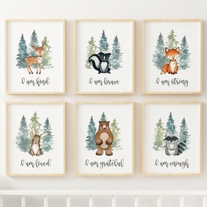 Positive Affirmation Nursery Prints, Woodland Nursery Decor, Boy Woodland Nursery Wall Art, Woodland Animals Nursery Print, Forest Animals,