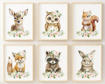 Baby Girl Nursery Wall Art, Woodland Animal Prints, Girl Room Decor ...