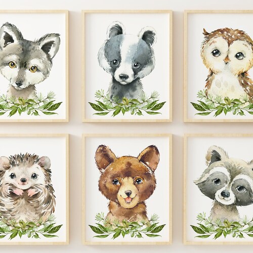 6 Woodland Animal Prints Nursery Animal Print Boys Room Etsy