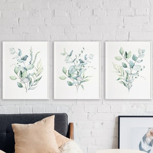 3 Eucalyptus Prints, Botanical Prints, Greenery Art, Watercolor Foliage Prints, Plant Lover, Home Decor Gift, Leaf Prints, Living Room Decor