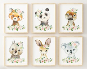 Baby Girl Nursery Animal Prints, Baby Nursery Wall Art, Koala Print, Kangaroo Print, Nursery Decor, Baby Shower Gift, New Mom Gift