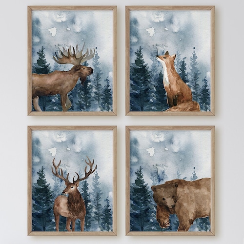 Woodland Animals Nursery Wall Art Boy Room Decor Woodland Etsy