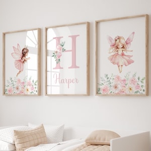 Personalisierte Fee Kinderzimmer Drucke, Feen-Dekor, Mädchen-Schlafzimmer-Dekor, Feengarten, Mädchen Wandkunst, Blumen Mädchenzimmer, Benutzerdefinierte Kinderzimmer Kunst,