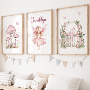 Custom Fairy Garden Nursery Prints, Fairy Decor, Girls Bedroom Decor, Girls Wall Art, Floral Girls Room, Personalized Nursery Art, Mushrooms