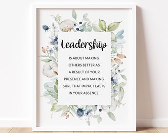 Leadership Quote Printable, Business Inspirational Prints, Office Decor, Gift for Good Leader, Retirement Gift, Boss Gift, Office Wall Art,