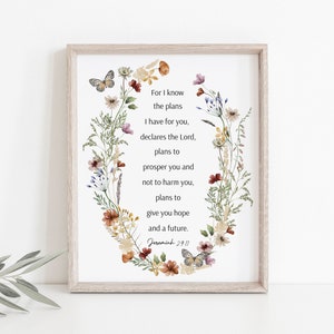 Jeremiah 29:11, For I Know the Plans I Have For You, Bible Verse Wall Art, Farmhouse, Scripture Print, Baptism Gift, Christian Nursery,