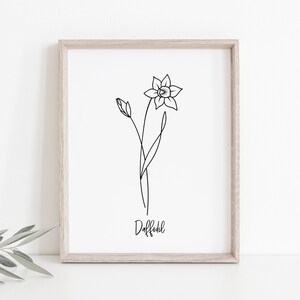 Black and White Birth Flower Print, Line Art Drawing, Daffodil, Living Room Decor, Minimal Decor, Home Decor, Modern Art, Modern Prints,