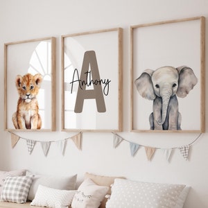 Personalized Safari Nursery Prints, Jungle Nursery Wall Art, Kids Wall Decor, Kids Room Art Print, Custom Art Poster, Elephant Lion,