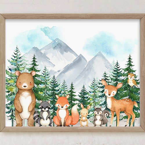 Woodland Animals Nursery Print Baby Woodland Nursery Wall Art Etsy