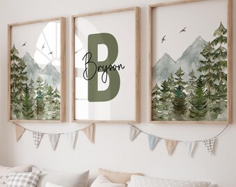 Set of 3 Nursery Prints, Boy Nursery Woodland Prints, Kids Room Decor, Baby Boy Nursery Decor, Nursery Wall Art, Printable Wall Art,