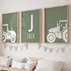 Stampe da parete personalizzate per la cameretta dei bambini con trattori, stampe per la cameretta dei bambini con fattoria, decorazioni da parete per la costruzione dei bambini, stampe artistiche per la cameretta dei bambini, poster artistici personalizzati per veicoli,