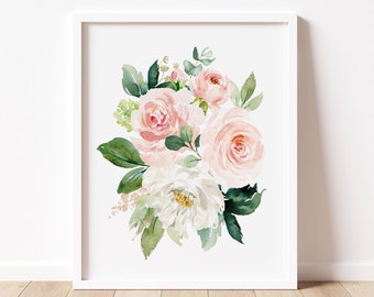 Ragazza Nursery Blush Pink Watercolor Floral Bouquets, Acquerello Floreale Wall Art, Pink Floral Prints, Floral Nursery Art, Digital Download,