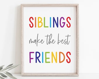 Broers en zussen maken de beste vrienden print, speelkamer prints, Rainbow Wall decor, kinderkamer decor, speelkamer teken, gedeelde kamer tekenen, kwekerij decor,