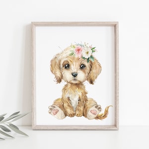 Baby Girl Nursery Puppy Print, Labradoodle, Dog, Puppy Nursery, Nursery Wall Decor, Baby Shower Gift, Nursery Wall Art, Dog Portrait Print,