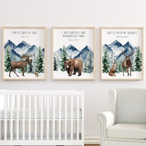 Kid's Bible Verses, Nursery Woodland Animal Prints, Wildlife Prints, Nursery Wall Art, Forest Animals, Nursery Wall Decor, Baby Shower Gift,