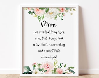 Mom Poem Print, Mothers Day Gift, Mothers Day Quote Printable, Mothers Day Print, Mom Birthday Gift, Pink Floral, Mothers Poem, Gift for Mom