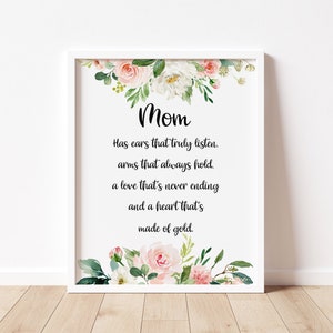 Mom Poem Print, Mothers Day Gift, Mothers Day Quote Printable, Mothers Day Print, Mom Birthday Gift, Pink Floral, Mothers Poem, Gift for Mom