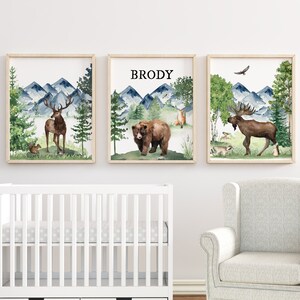 Custom Name Print, Personalized Nursery Print, Wilderness, Mountains, Woodland Nursery Decor, Boy Wall Art, Woodland Nursery Prints, Bear,