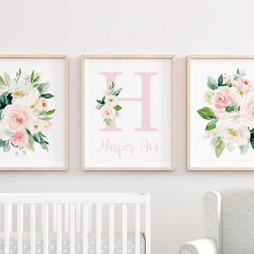 Personalized Baby Name Print Monogram Letter Floral Nursery Etsy