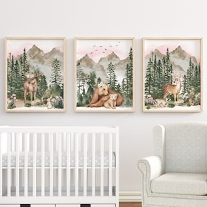 Girl Woodland Animal Prints, Woodland Nursery Prints, Forest Animals Printables, Mountain Prints, Nursery Wall Art, Woodland Nursery Decor,