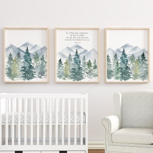 Be Strong and Courageous, Joshua 1:9, Christian Nursery Decor, Kids Bible Verse Wall Art, Scripture Print, Boy Woodland Nursery Prints,