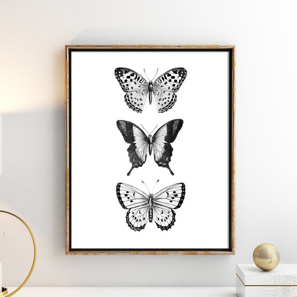 Butterfly Print, Monochrome Art Prints, Minimalist home, Black and White Wall Art, Monochrome Decor, Butterflies Printable, Modern Decor,