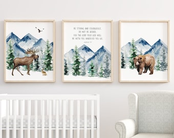 Kid's Bible Verse Woodland Nursery Prints, Joshua 1:9, Christian Nursery Gift, Boy Wall Art, Nursery Decor, Scripture Art, Nursery Wall Art,