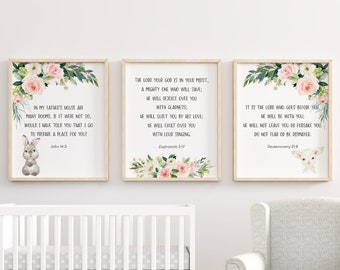 Baby Girl Nursery Bible Verses, Christian Nursery Bible Print, Nursery Floral Prints, Christian Baby Gift, Bunny Lamb Print, Nursery Decor,