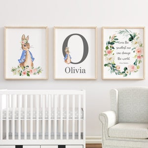 Personalized Baby Name Print, Peter Rabbit Prints, First Initial, Monogram Letter, Peter Rabbit Quote, Girl Nursery Wall Decor, Custom Gift,