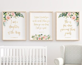 Baby Girl Nursery Bible Verses, Christian Nursery Bible Print, Nursery Floral Prints, Christian Baby Gift, Nursery Wall Art, Nursery Decor,