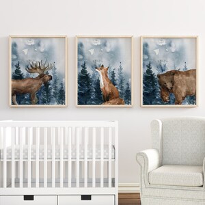 Boy Woodland Nursery Prints, Woodland Animal Prints, Nursery Wall Art, Woodland Nursery Decor, Printable Wall Art, Boy Room Decor, Blue,