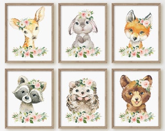 Baby Girl Nursery Wall Art, Woodland Animal Prints, Girl Room Decor ...