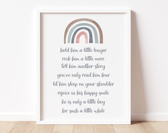 Hold Him a Little Longer Print, Baby Boy Nursery Quote, Boho Nursery Decor, Boy Nursery Baby Shower, Boho Wall Art, Printable Wall Art,