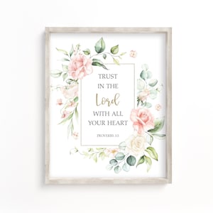 Proverbs 3:5, Trust In The Lord With All Your Heart, Bible Verse Print, Christian Wall Art, Scripture Printable, Religious Home Wall Decor,