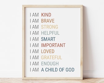 I am a Child of God Nursery Print, Positive Affirmations for Kids, Kids Motivational Poster, Playroom Wall Decor, Christian Print, Boy Girl,