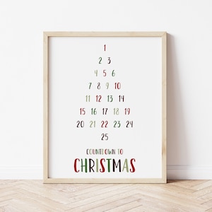 Christmas Countdown Calendar, Kids Christmas Print, Days Til Christmas, Santa Arrives Countdown, Christmas Decor, Countdown to Christmas,