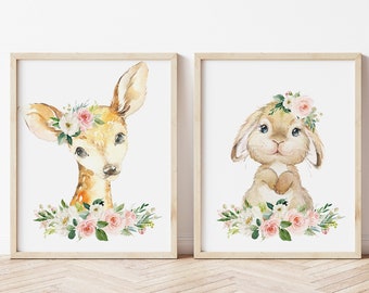 Baby Girl Nursery Wall Art, Woodland Animal Prints, Girl Room Decor ...