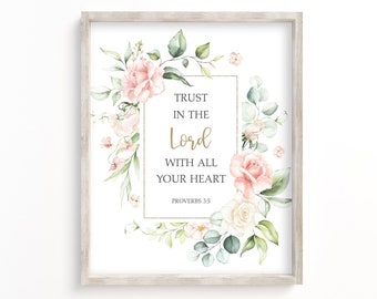 Proverbs 3:5, Trust In The Lord With All Your Heart, Bible Verse Print, Christian Wall Art, Scripture Printable, Religious Home Wall Decor,