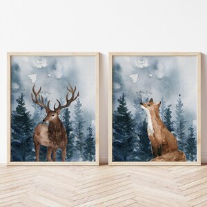 Boy Woodland Nursery Prints, Woodland Animal Prints, Nursery Wall Art, Woodland Nursery Decor, Printable Wall Art, Boy Room Decor, Blue,