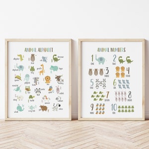 Alphabet and Numbers for Kids Educational Prints, Playroom Decor, Animal Alphabet Wall Art, Animal Numbers, Counting Poster, Kids Room Decor