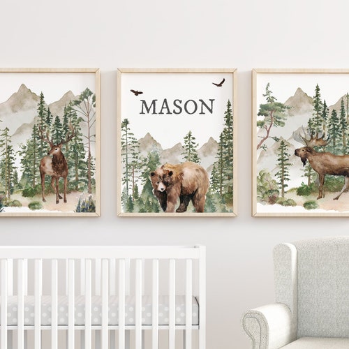 Baby Bear Print Woodland Nursery Wall Art Bear Nursery Art Boy - Etsy