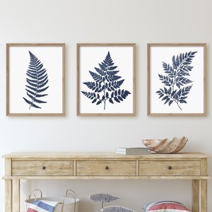 Set of 3 Fern Leaf Prints, Navy Blue Leaf Prints, Botanic Wall Prints ...