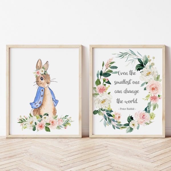 2 Peter Rabbit Prints, Peter Rabbit Quote, Girl Nursery Wall Decor, Custom Gift, Beatrix Potter, Even the smallest one can change the world,